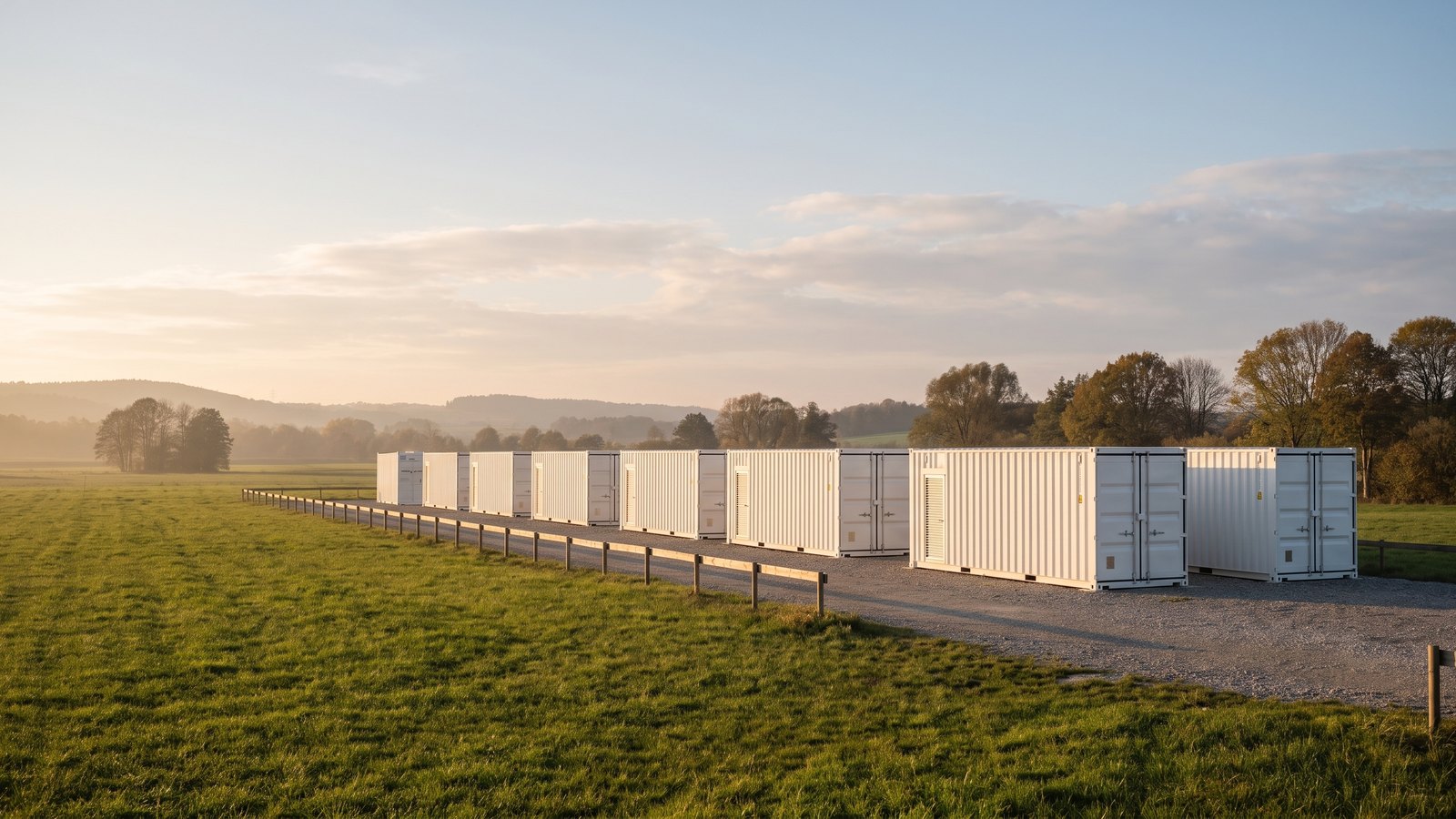 Container modules on a site with grid connection