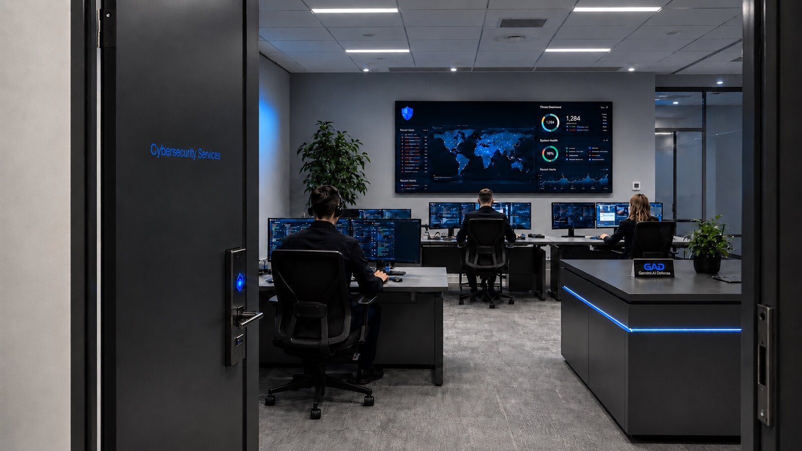 GAD datacenter. Security Operations Center with live dashboard